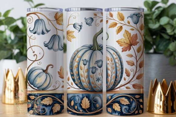 Autumn Blue Pumpkin Floral Design PNG Review