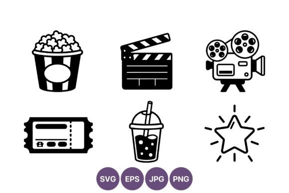 Cinema Icons Popcorn Ticket Clapperboard