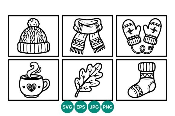 Cozy Winter Hat Scarf Mittens Line Art Review