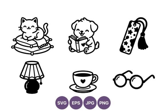Cute Cat Puppy Reading Home Icons
