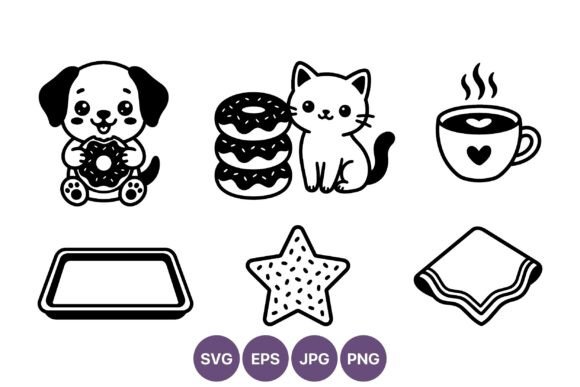 Cute Puppy and Cat Donut Coffee Icon Set Review
