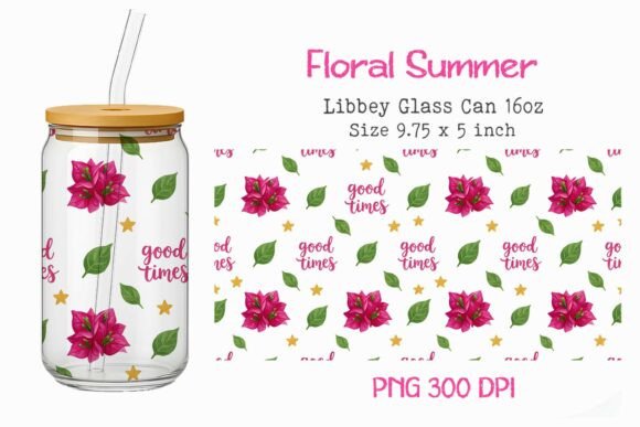 Floral Summer 16oz Glass Can Wrap PNG Review