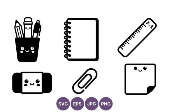 Kawaii Stationery Icons Black White Review