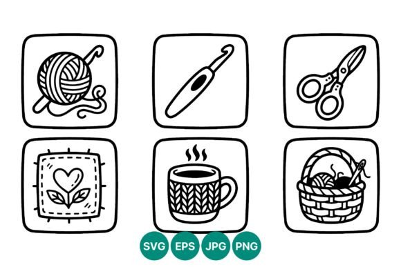 Knitting Tools Line Art for Embroidery Projects