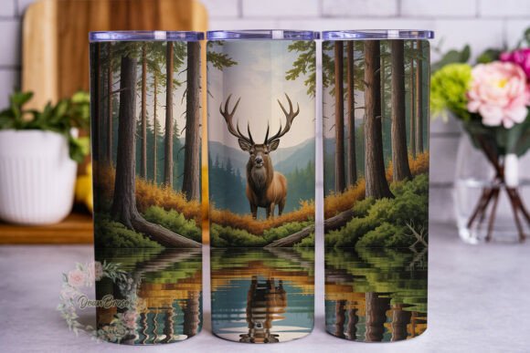 Majestic Deer Forest Reflection Tumbler Wrap