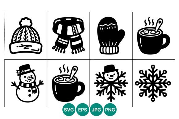 Winter Icon Set Black White Review